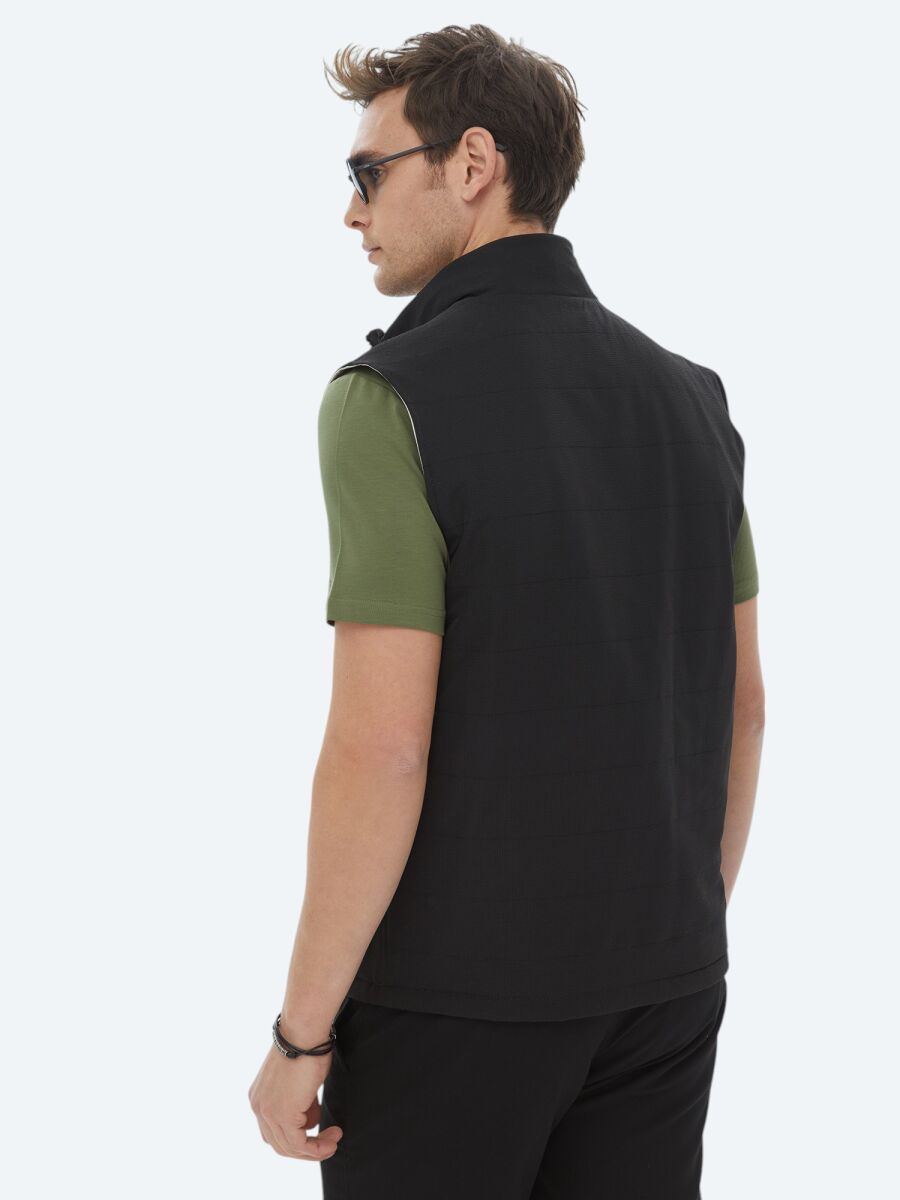 Black Regular Fit Hidden Hood Casual Weaving Double-Sided Puffer Vest - 10