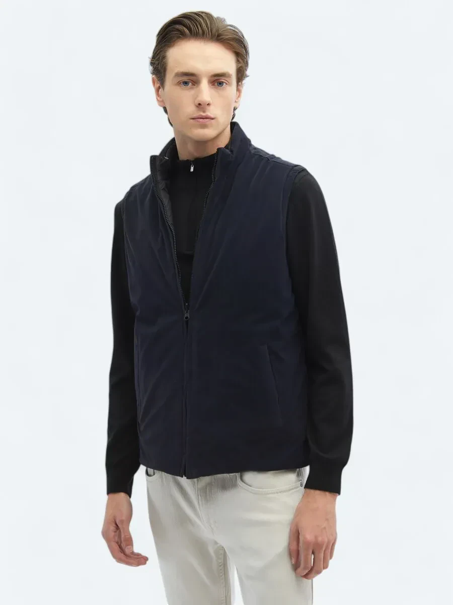 Black Regular Fit Hidden Hood Casual Weaving Puffer Vest - 2
