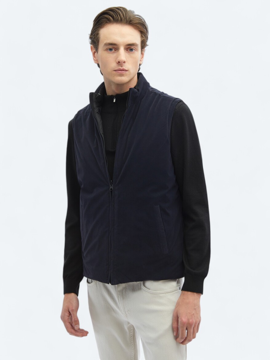 Black Regular Fit Hidden Hood Casual Weaving Puffer Vest - 2