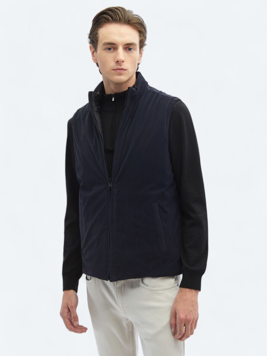 Black Regular Fit Hidden Hood Casual Weaving Puffer Vest - 2