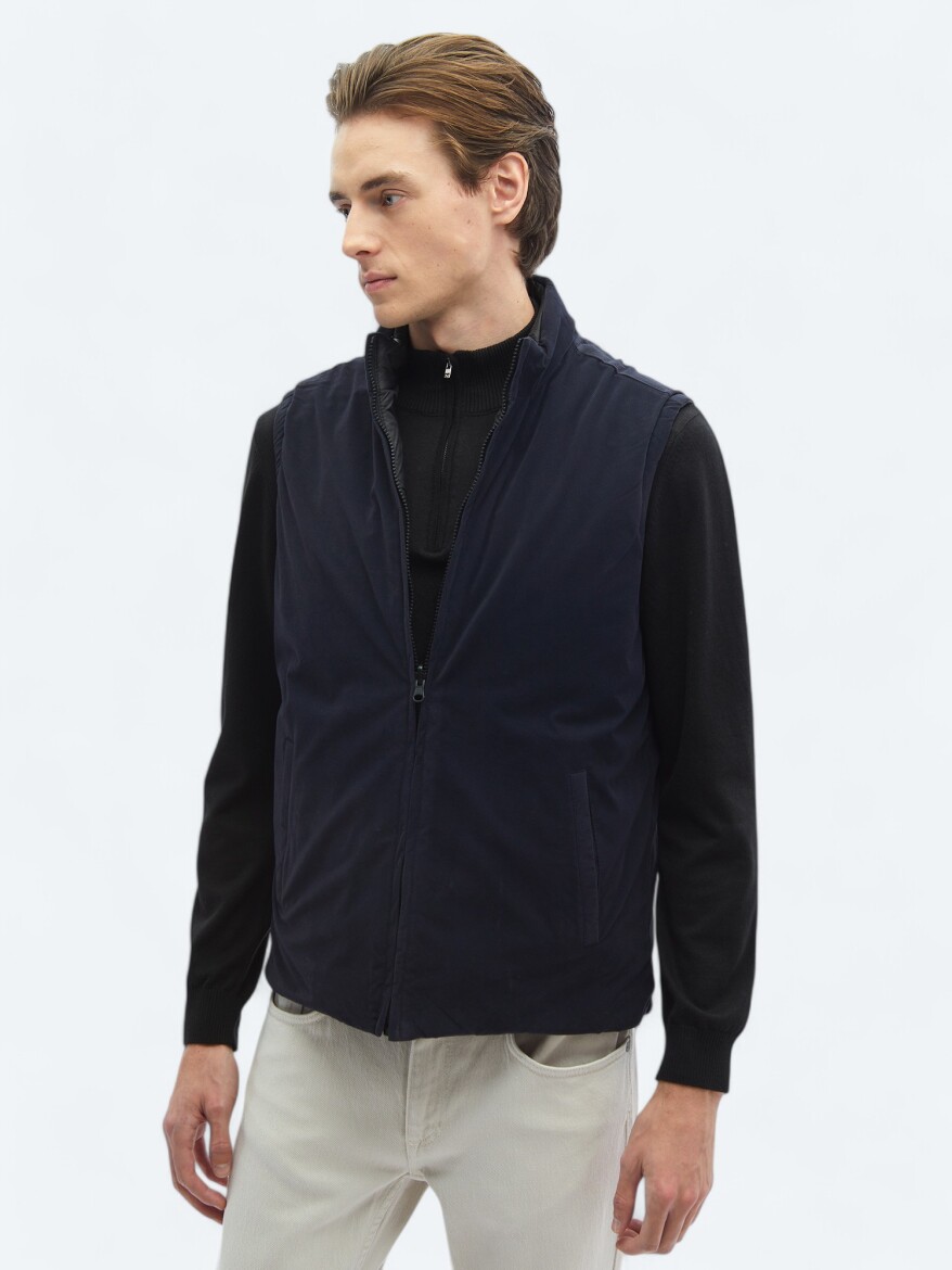 Black Regular Fit Hidden Hood Casual Weaving Puffer Vest - 6