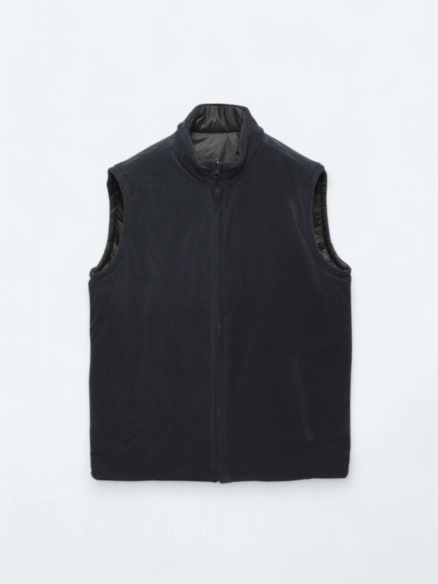 Black Regular Fit Hidden Hood Casual Weaving Puffer Vest - 15