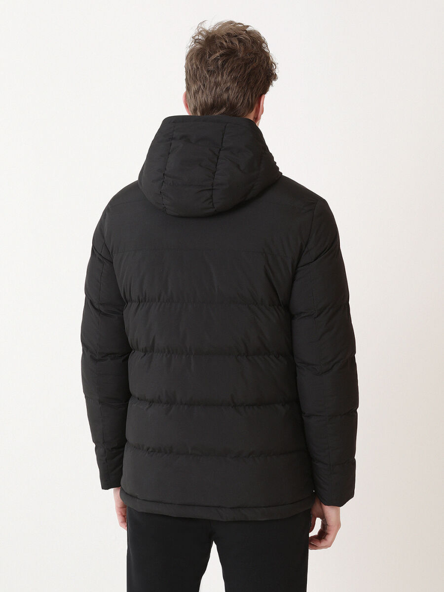 Black Regular Fit Hooded Casual Weaving Coat - 5