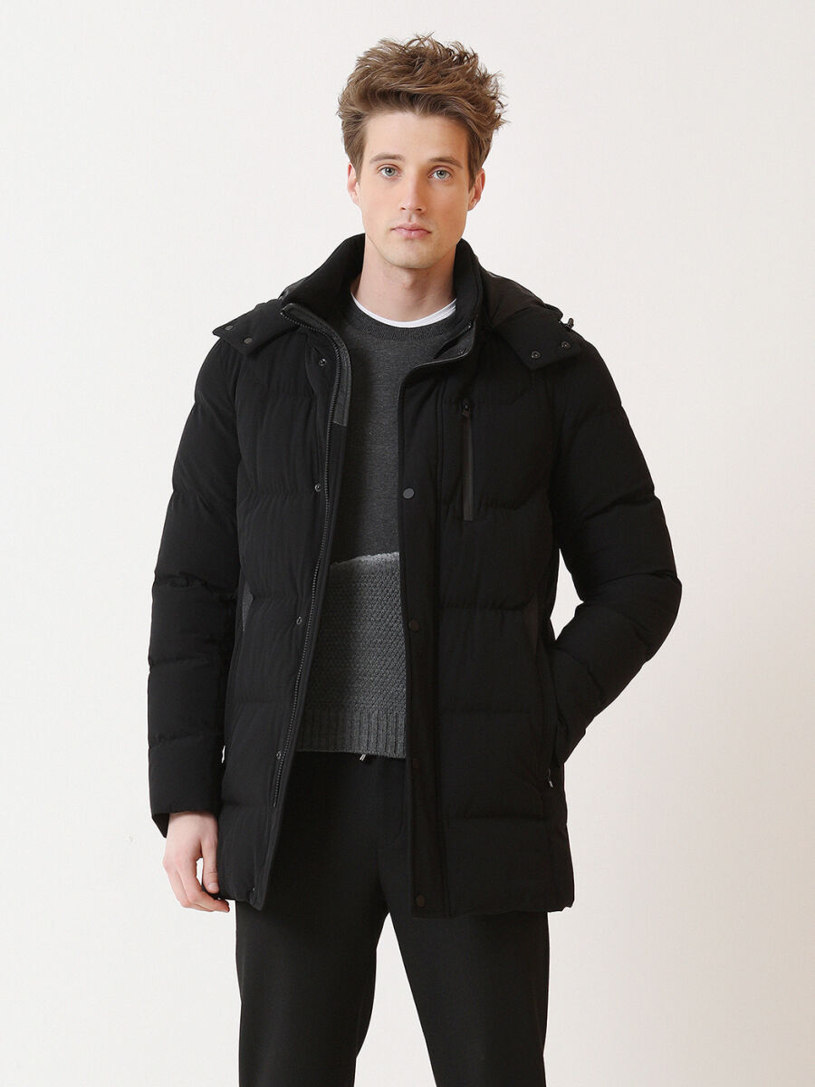 Black Regular Fit Hooded Casual Weaving Coat - 2