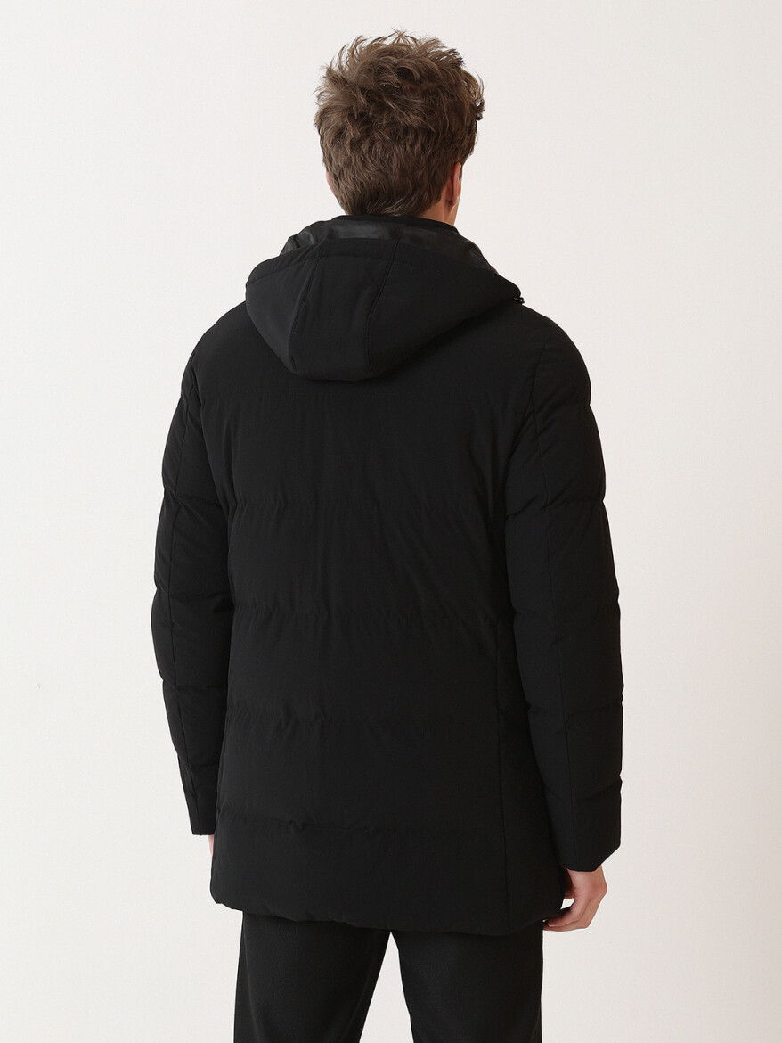 Black Regular Fit Hooded Casual Weaving Coat - 5