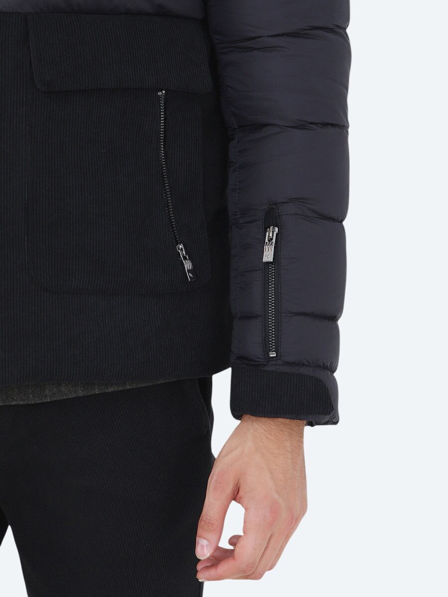Black Regular Fit Hooded Casual Weaving Coat - 5
