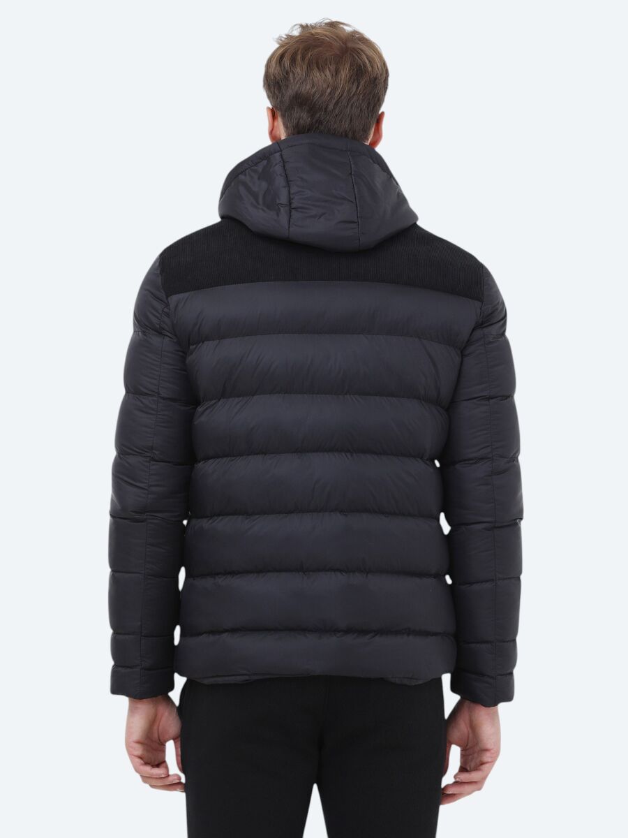 Black Regular Fit Hooded Casual Weaving Coat - 6