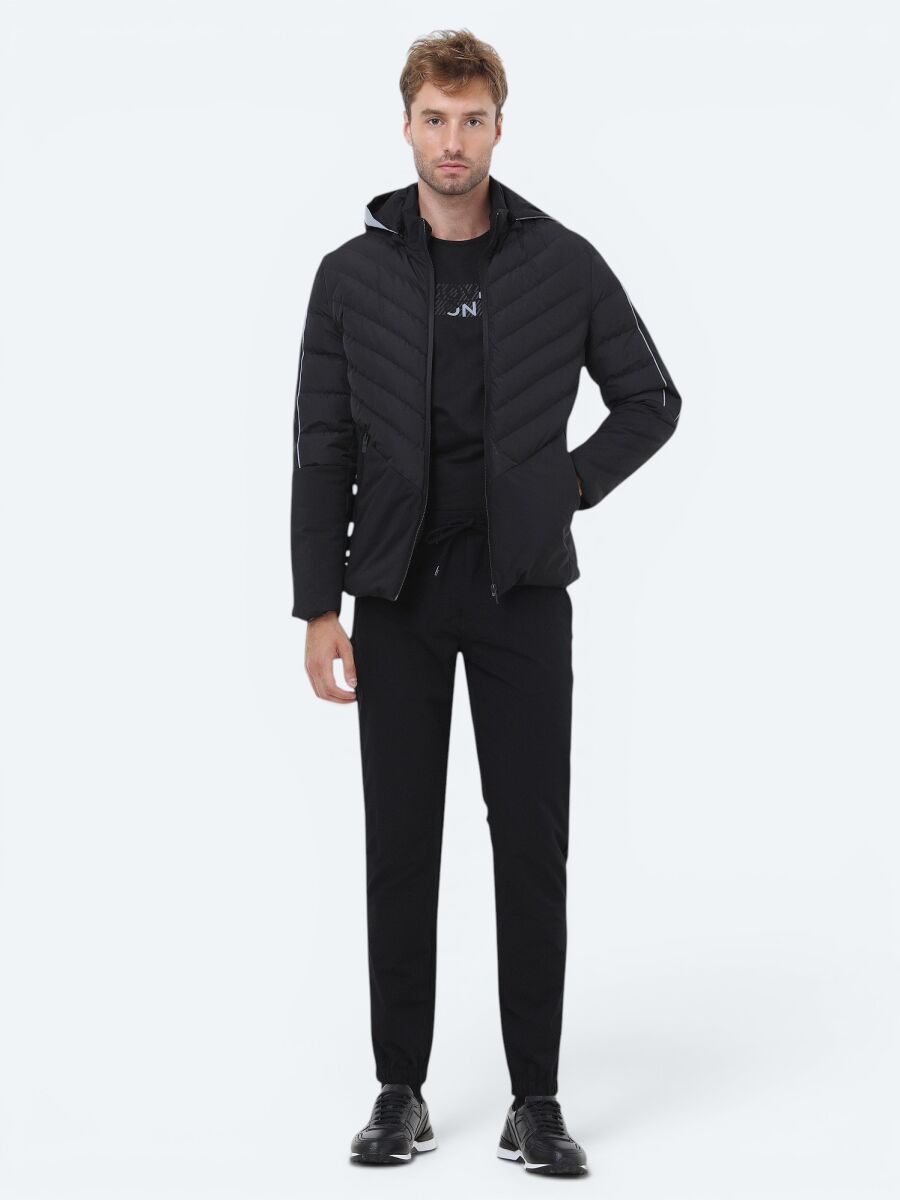 Black Regular Fit Hooded Casual Weaving Coat - 2