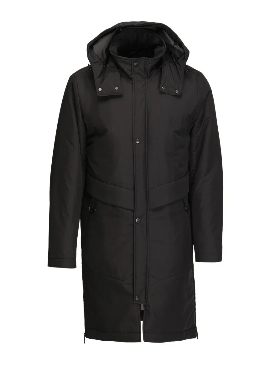 Black Regular Fit Hooded Casual Weaving Coat - 7