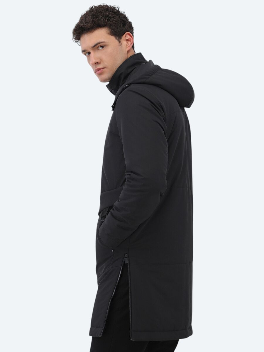 Black Regular Fit Hooded Casual Weaving Coat - 5
