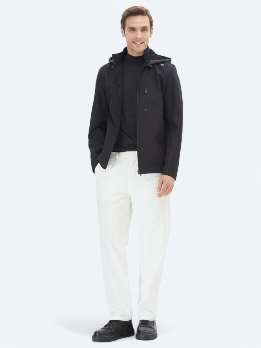 Black Regular Fit Hooded Casual Weaving Coat - 2