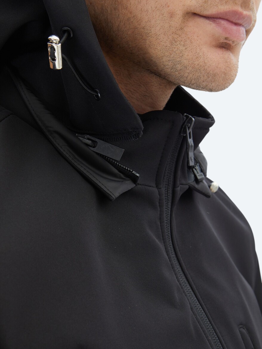 Black Regular Fit Hooded Casual Weaving Coat - 6