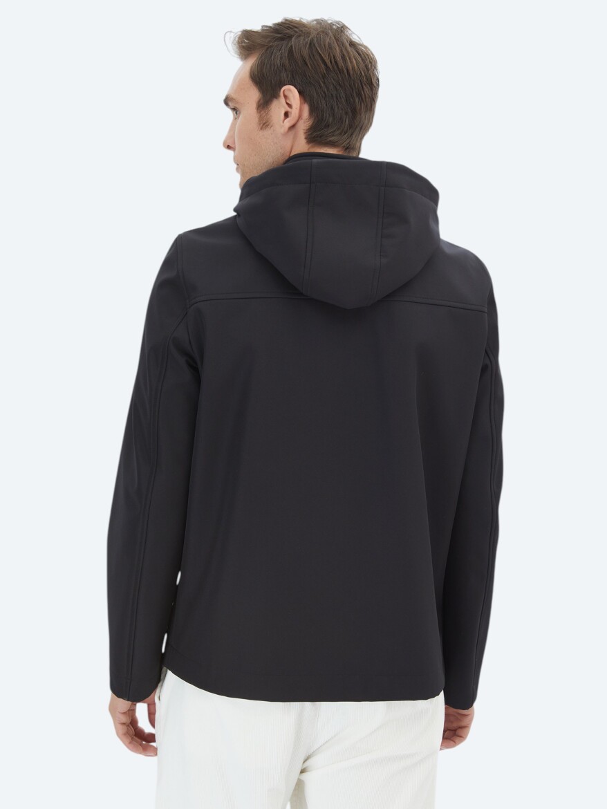 Black Regular Fit Hooded Casual Weaving Coat - 7