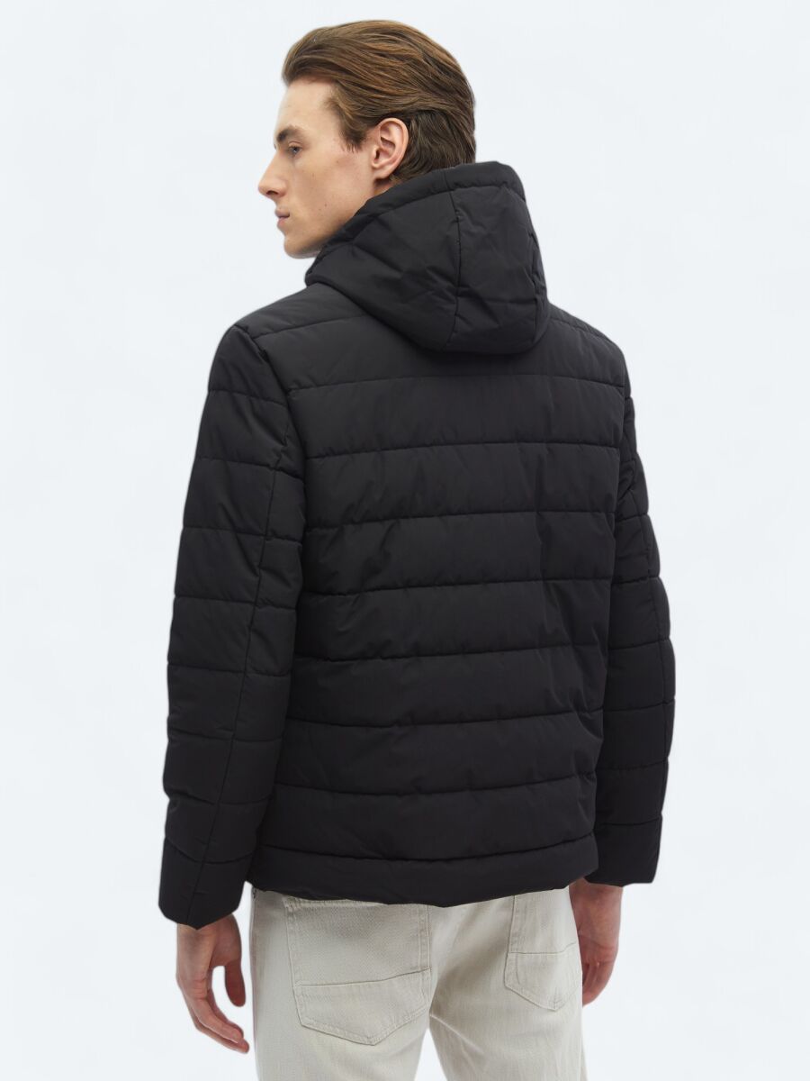 Black Regular Fit Hooded Casual Weaving Coat - 6