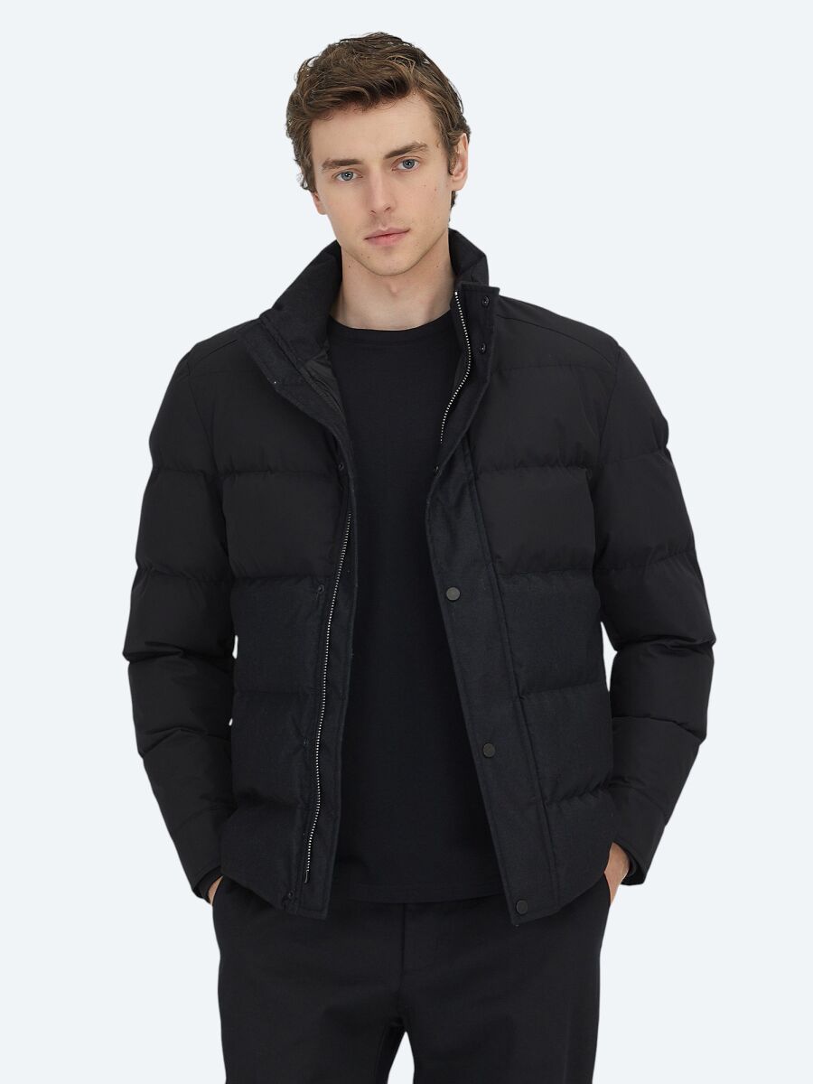 Black Regular Fit Hooded Casual Weaving Coat - 3