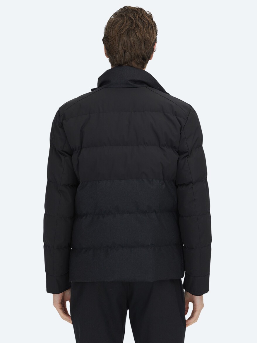 Black Regular Fit Hooded Casual Weaving Coat - 6