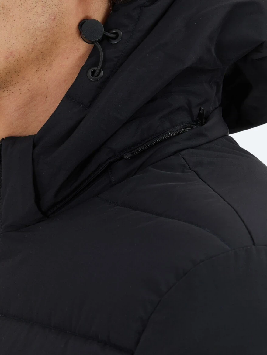 Black Regular Fit Hooded Casual Weaving Coat - 6