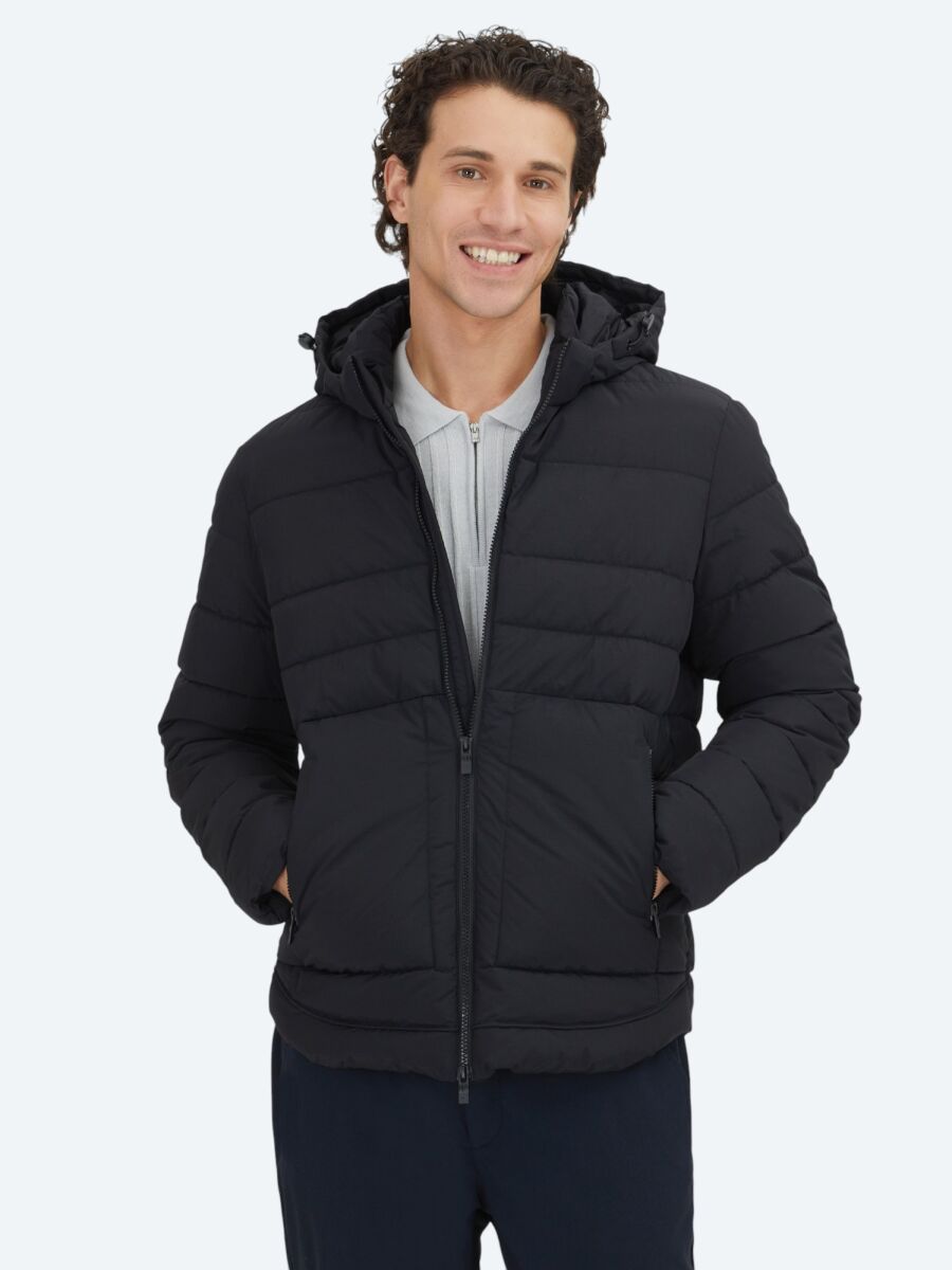 Black Regular Fit Hooded Casual Weaving Coat - 1