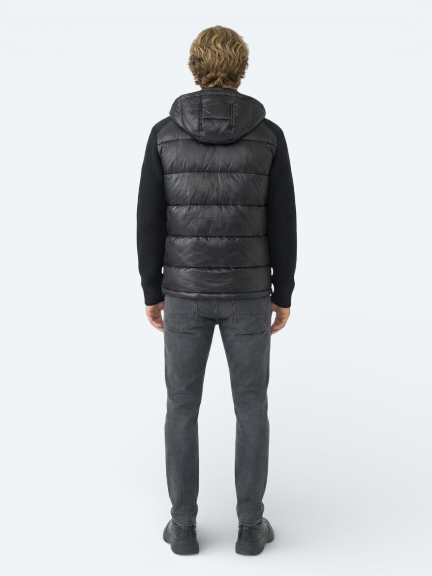 Black Regular Fit Hooded Casual Weaving Coat - 4