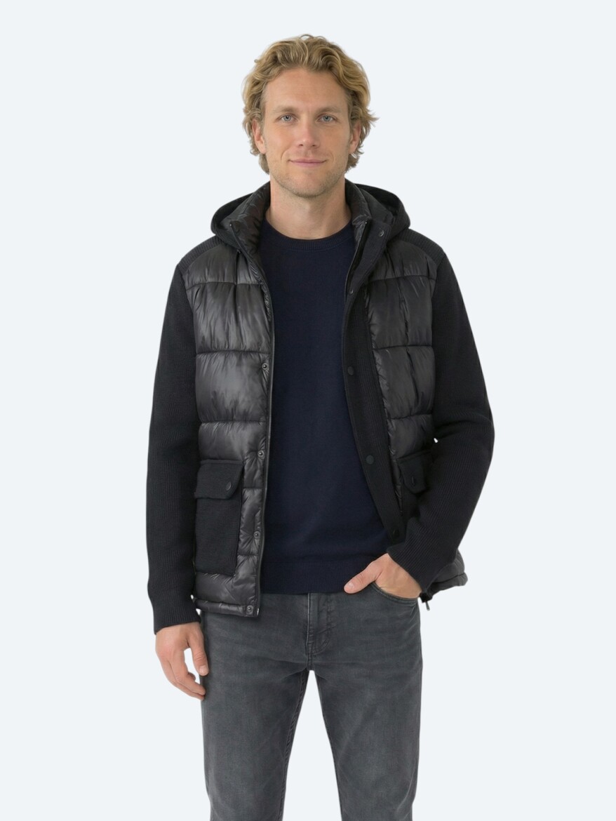 Black Regular Fit Hooded Casual Weaving Coat 