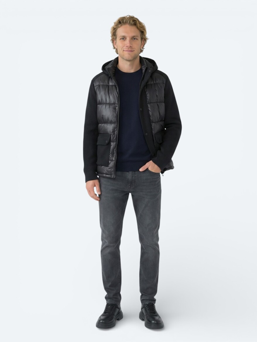 Black Regular Fit Hooded Casual Weaving Coat - 3