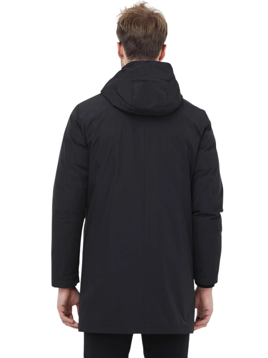 Black Regular Fit Hooded Casual Weaving Rain Coat - 11