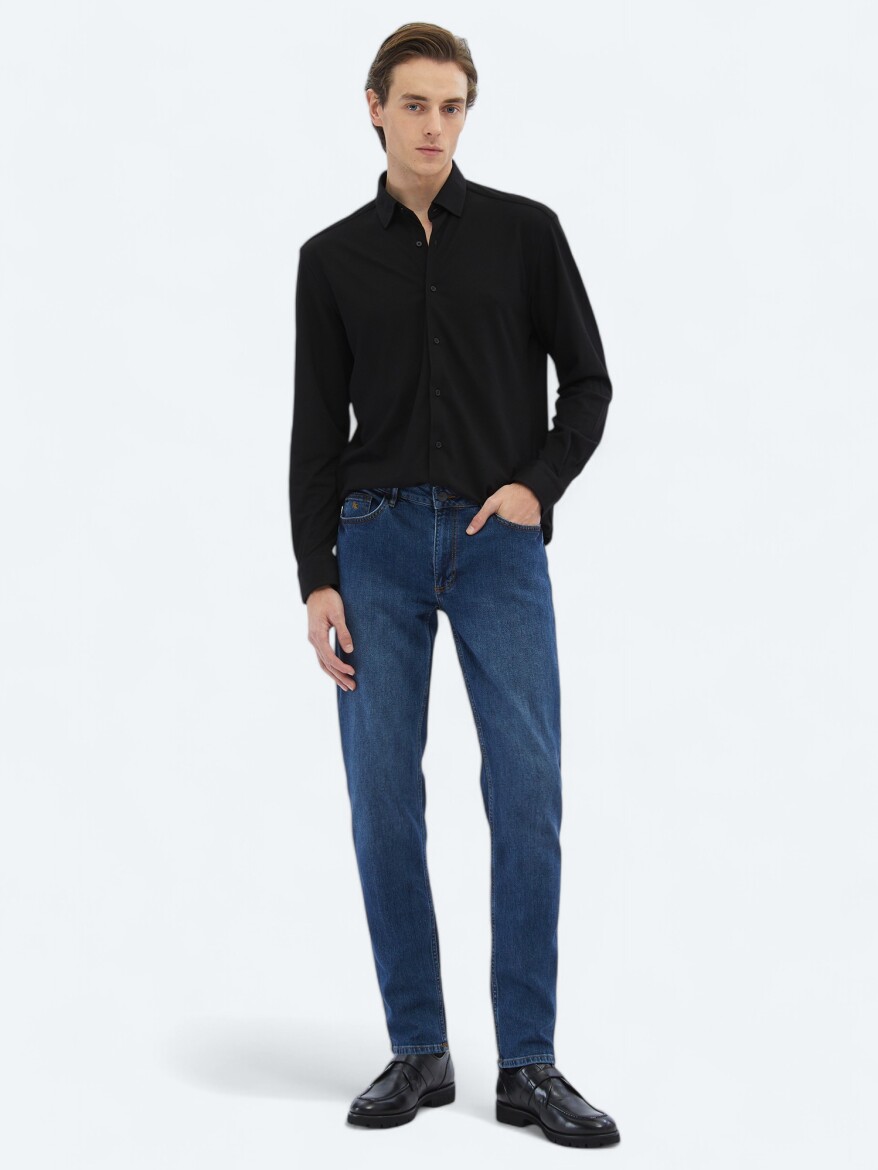 Black Regular Fit Knitting Casual Cotton Blended Shirt - 2