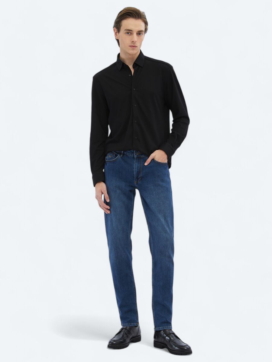 Black Regular Fit Knitting Casual Cotton Blended Shirt - 2