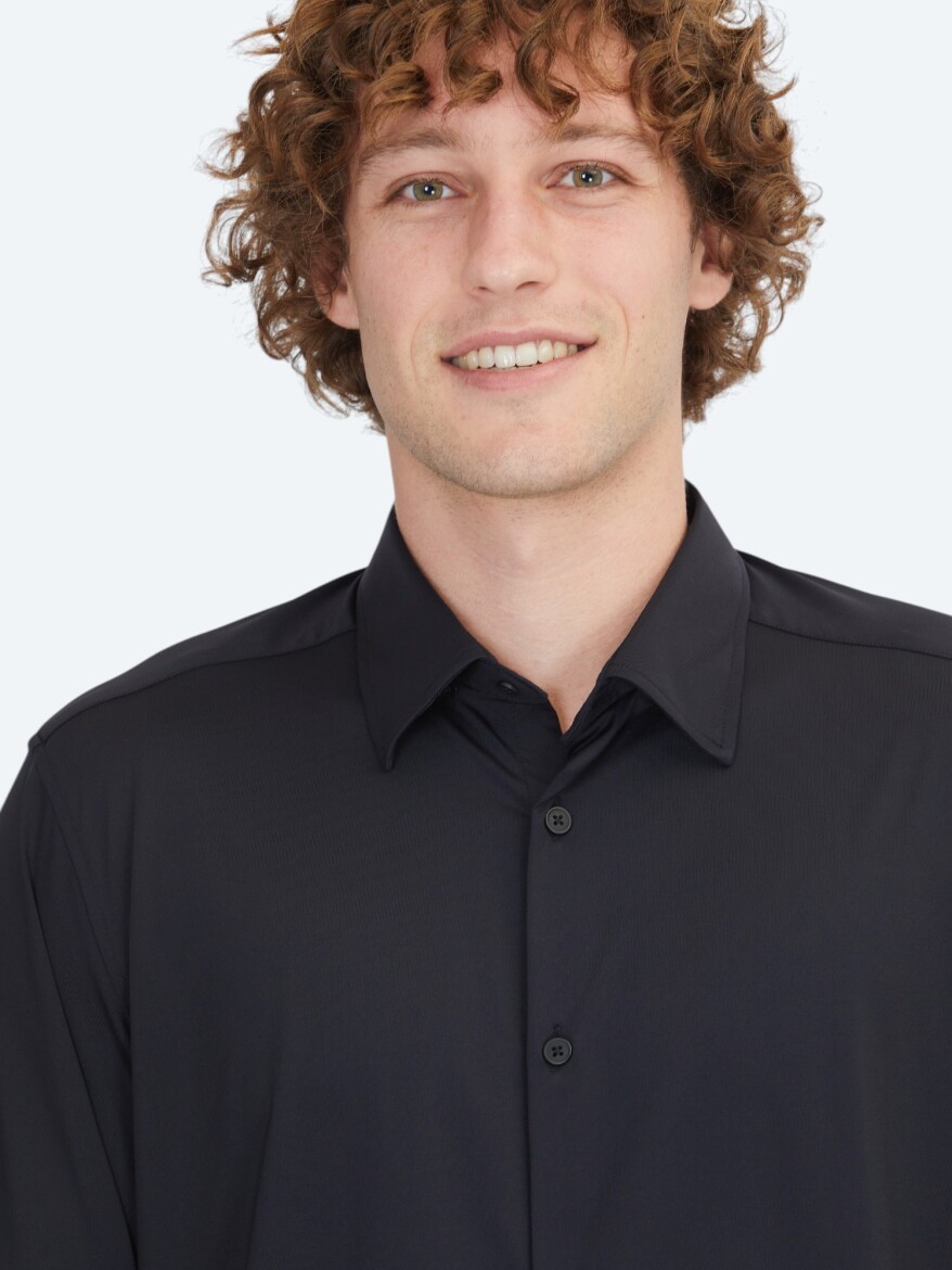 Black Regular Fit Knitting Casual Shirt - 3