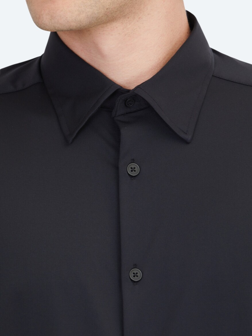 Black Regular Fit Knitting Casual Shirt - 4