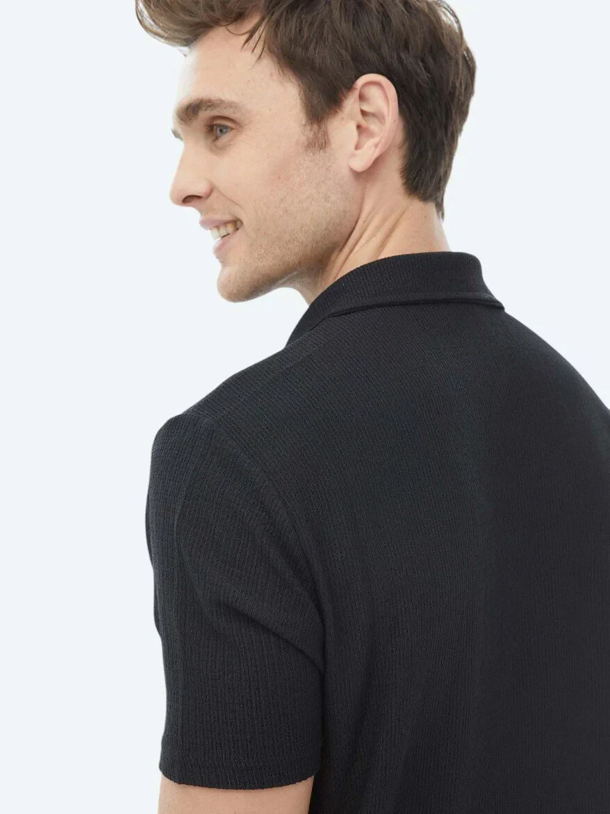 Black Regular Fit Knitting Casual Shirt - 5