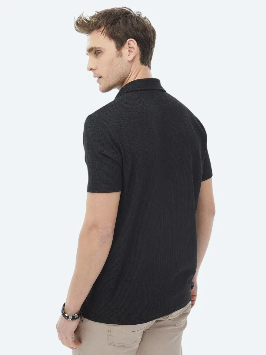 Black Regular Fit Knitting Casual Shirt - 6