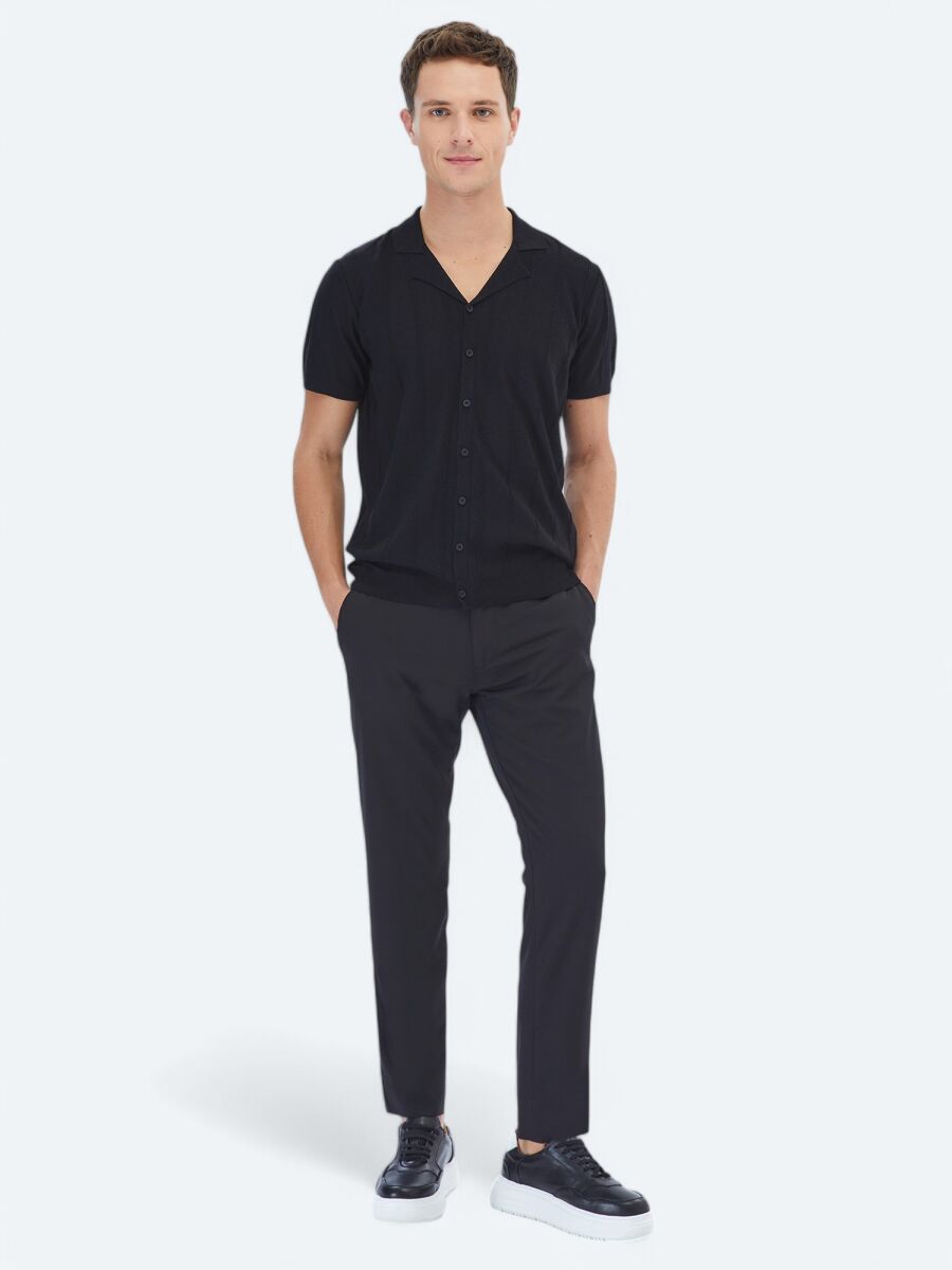 Black Regular Fit Knitting Casual Shirt - 2