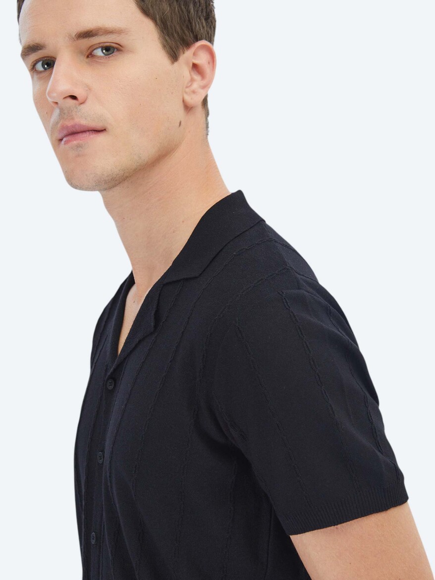 Black Regular Fit Knitting Casual Shirt - 4