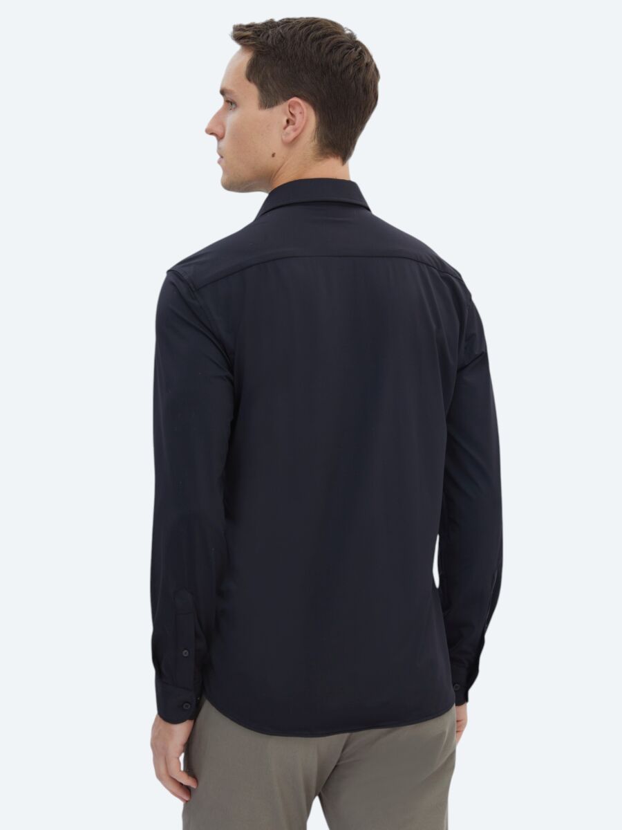 Black Regular Fit Knitting Casual Shirt - 4
