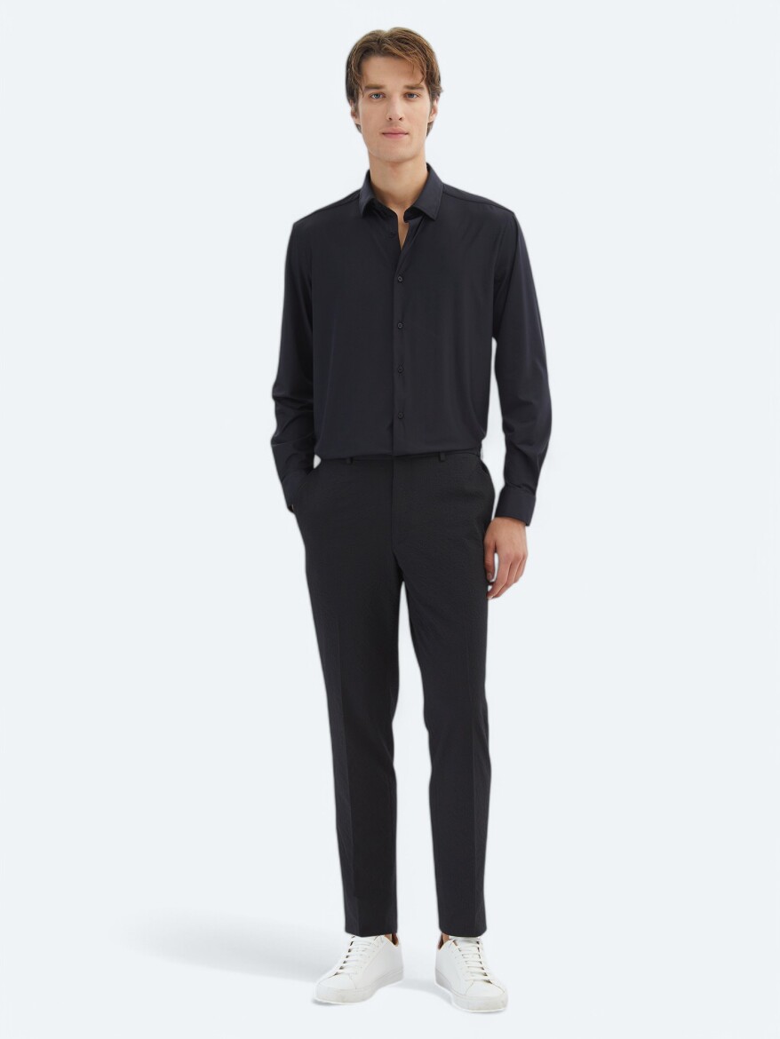 Black Regular Fit Knitting Casual Shirt - 2