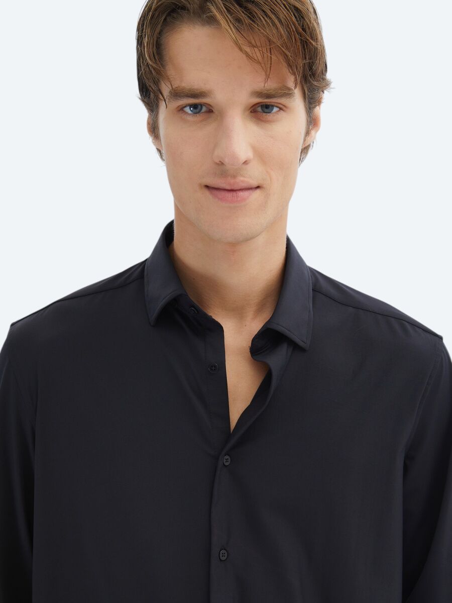 Black Regular Fit Knitting Casual Shirt - 4
