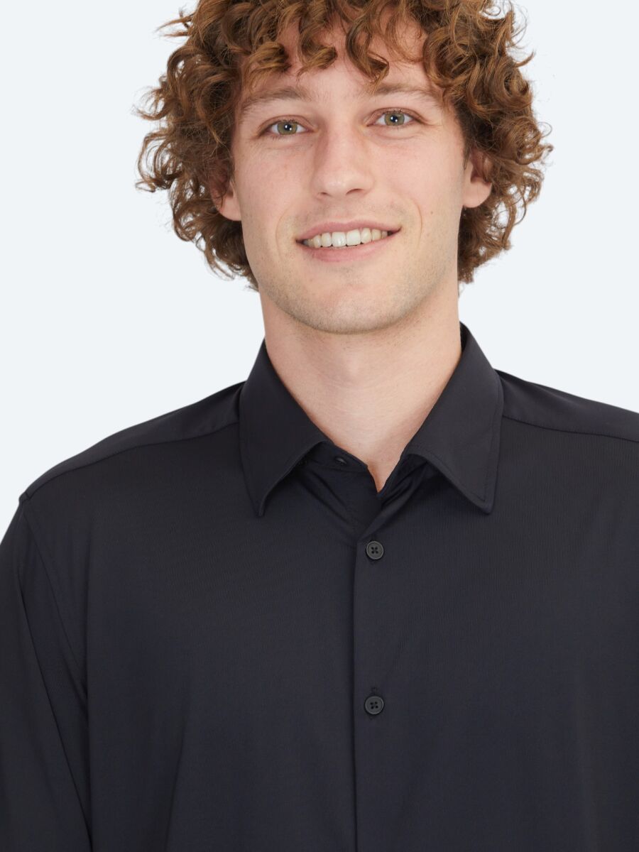 Black Regular Fit Long Knitting Casual Shirt - 3