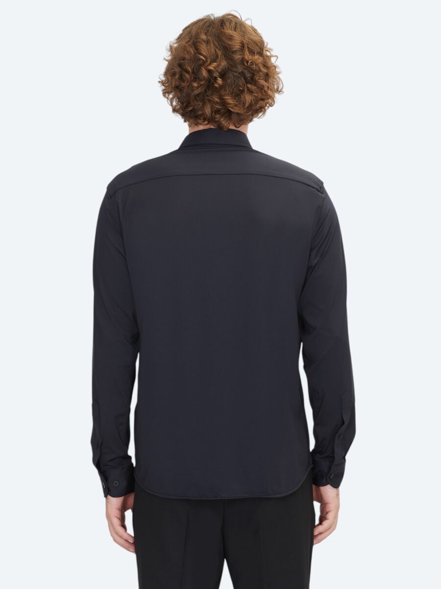 Black Regular Fit Long Knitting Casual Shirt - 5