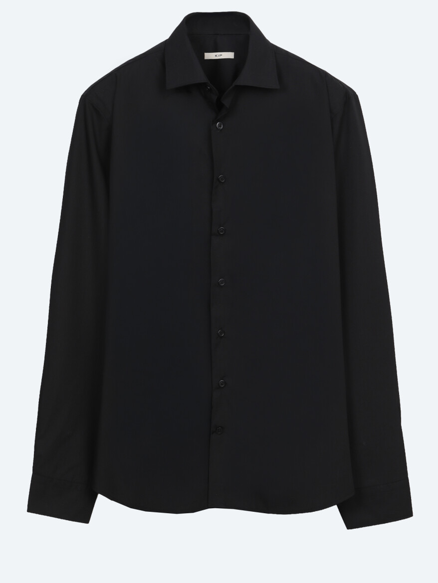 Black Regular Fit Long Weaving Casual Cotton Blended Shirt - 6