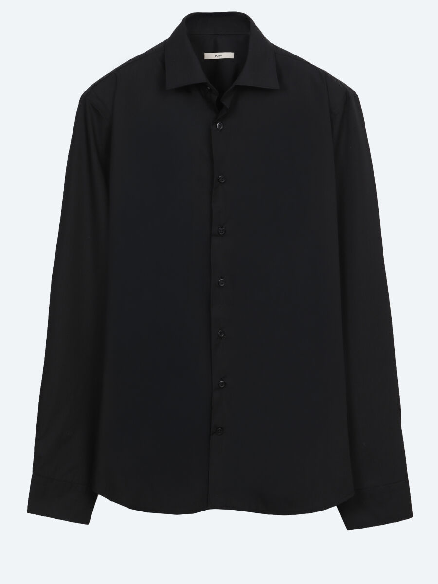 Black Regular Fit Long Weaving Casual Cotton Blended Shirt - 6