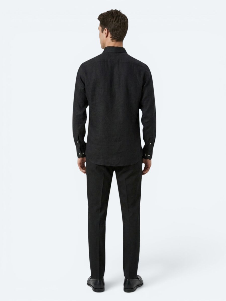 Black Regular Fit Long Weaving Casual Cotton Blended Shirt - 5