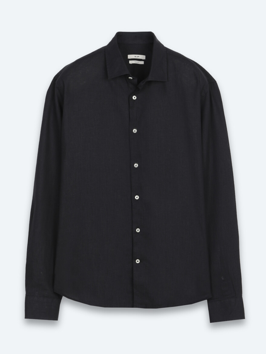 Black Regular Fit Long Weaving Casual Cotton Blended Shirt - 6