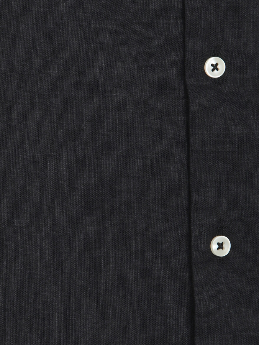 Black Regular Fit Long Weaving Casual Cotton Blended Shirt - 10