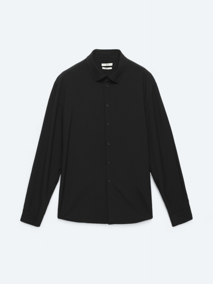 Black Regular Fit Long Weaving Casual Shirt - 6