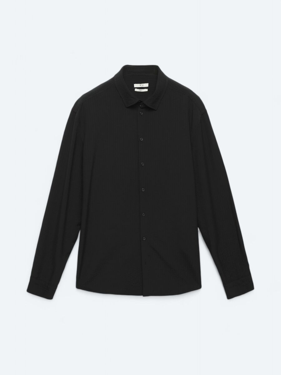 Black Regular Fit Long Weaving Casual Shirt - 6