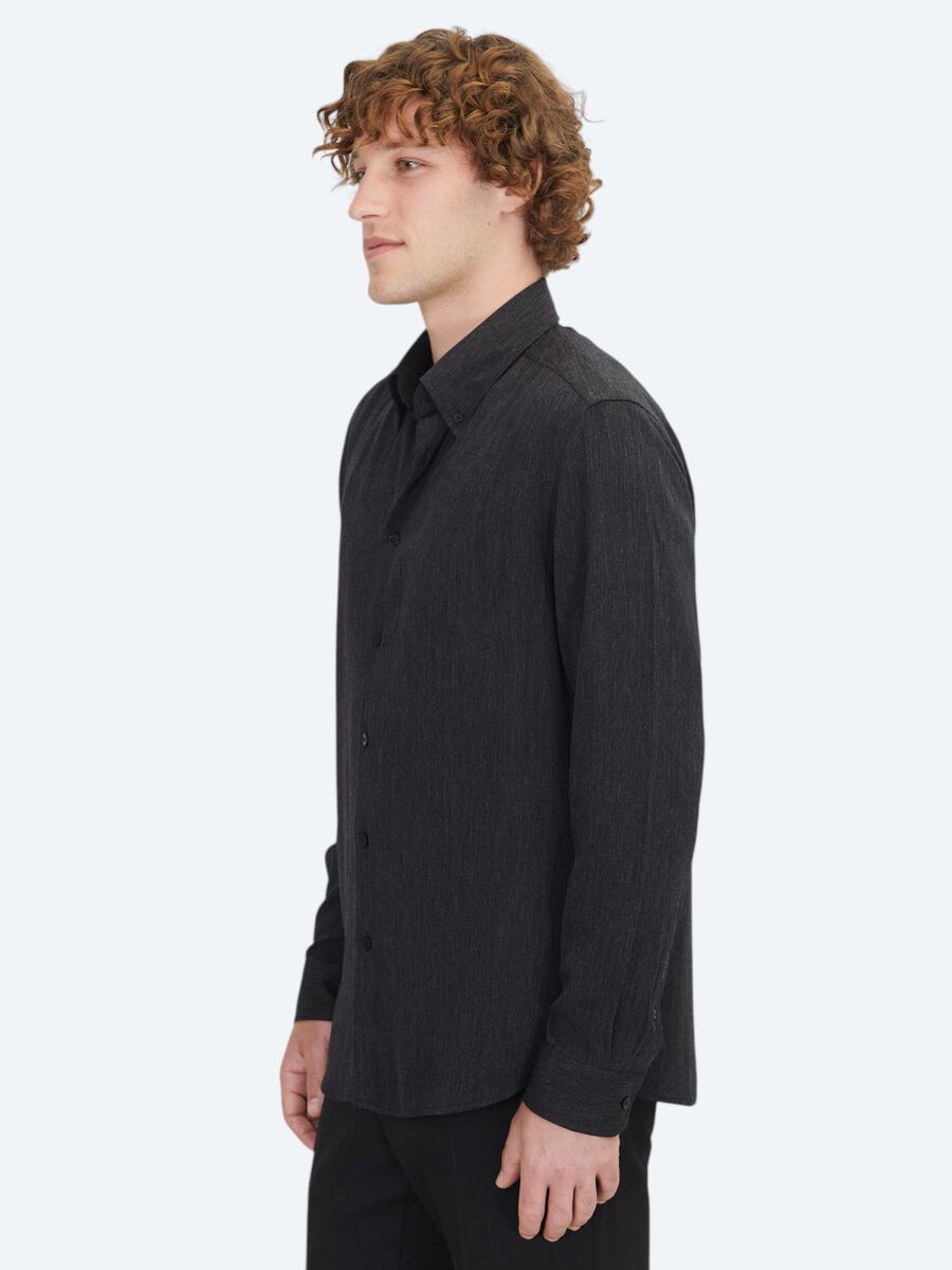 Black Regular Fit Long Weaving Casual Shirt - 3