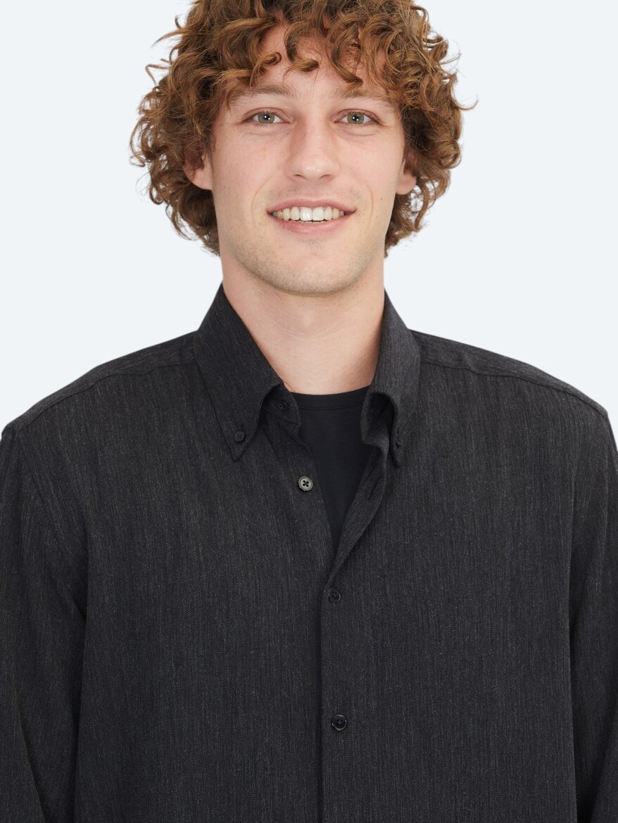 Black Regular Fit Long Weaving Casual Shirt - 4