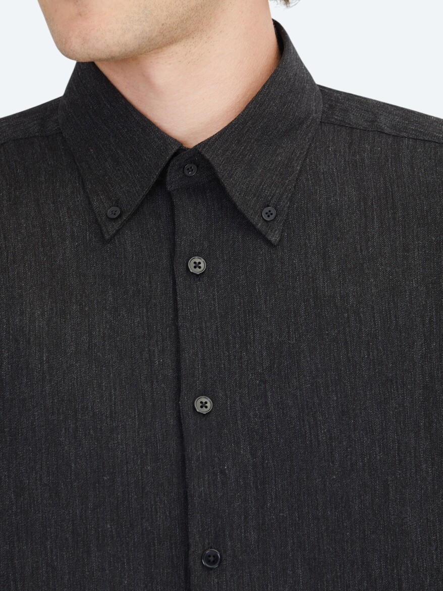 Black Regular Fit Long Weaving Casual Shirt - 5