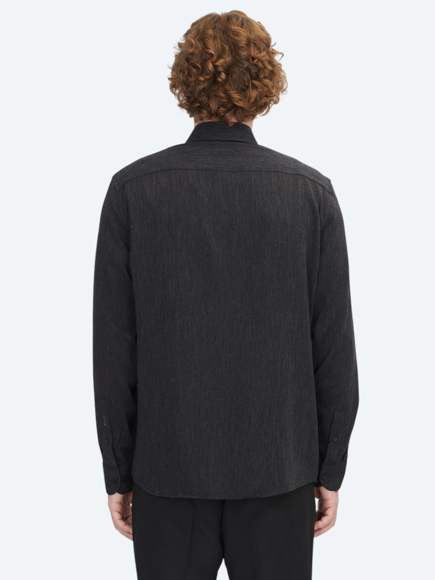 Black Regular Fit Long Weaving Casual Shirt - 6